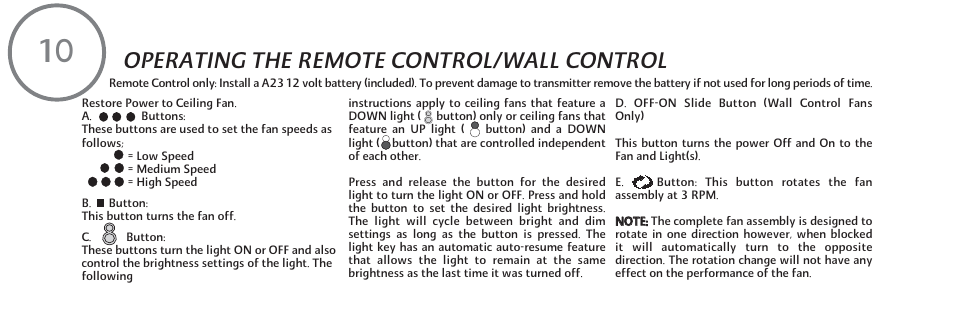 Operating the remote control/wall control | Minka Group F802-ORB User Manual | Page 20 / 25