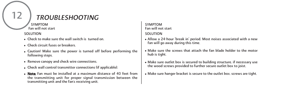 Troubleshooting | Minka Group F802-ORB User Manual | Page 22 / 25