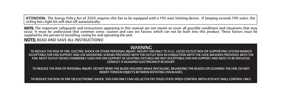 Warning | Minka Group F802-ORB User Manual | Page 7 / 25
