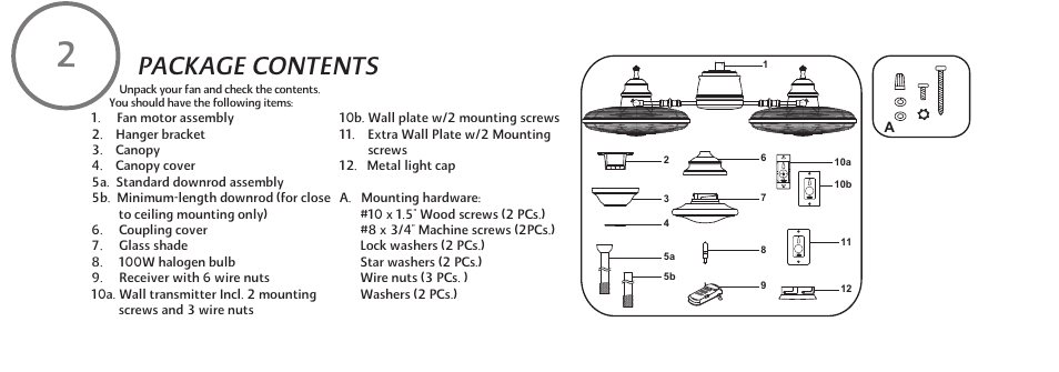 Package contents | Minka Group F802-ORB User Manual | Page 8 / 25