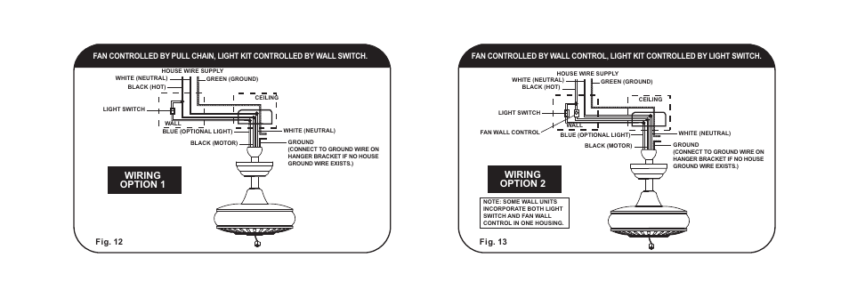 Wiring option 1, Wiring option 2 | Minka Group F532-BWH User Manual | Page 13 / 21