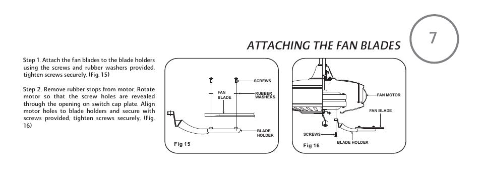 Attaching the fan blades | Minka Group F532-BWH User Manual | Page 15 / 21