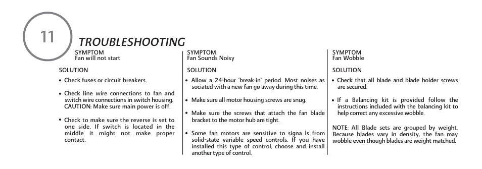 Troubleshooting | Minka Group F532-BWH User Manual | Page 20 / 21