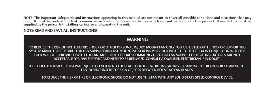 Warning | Minka Group F532-BWH User Manual | Page 7 / 21