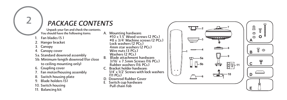 Package contents | Minka Group F532-BWH User Manual | Page 8 / 21