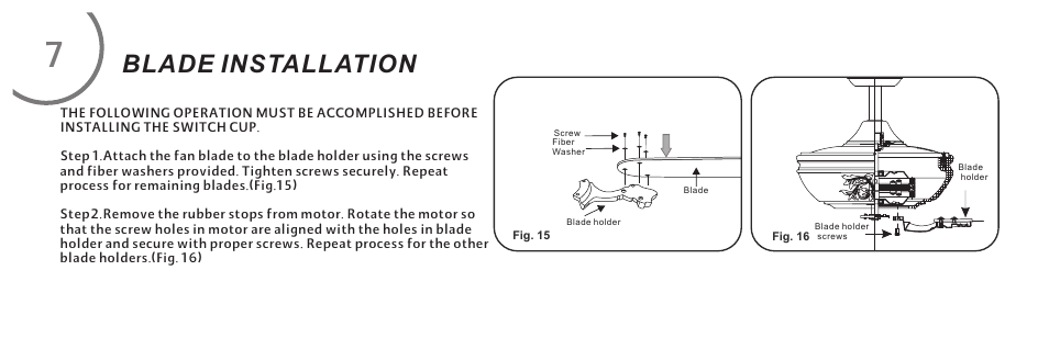页 16, Blade installation | Minka Group F759-PBL User Manual | Page 16 / 26