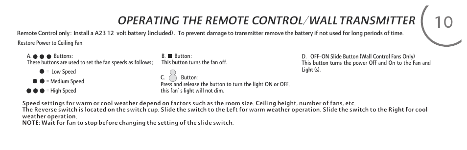 页 19, Operating the remote control/wall transmitter | Minka Group F759-PBL User Manual | Page 19 / 26