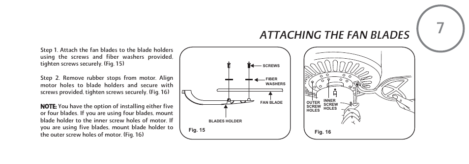 Attaching the fan blades | Minka Group F648-SWH User Manual | Page 15 / 25