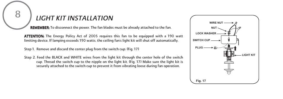 Light kit installation | Minka Group F648-SWH User Manual | Page 16 / 25