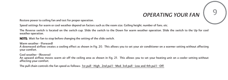 Operating your fan | Minka Group F648-SWH User Manual | Page 19 / 25