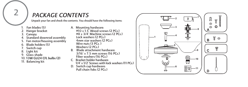 Package contents | Minka Group F648-SWH User Manual | Page 8 / 25