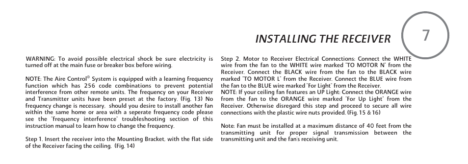 Installing the receiver | Minka Group F528-L-BS/CH User Manual | Page 15 / 25