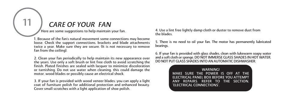 Care of your fan | Minka Group F528-L-BS/CH User Manual | Page 22 / 25