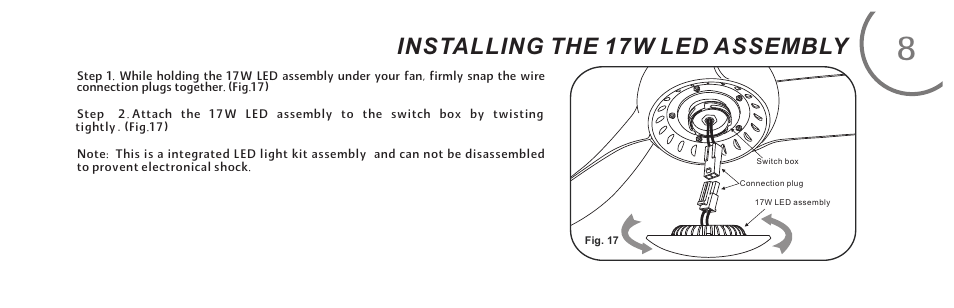 页 17, Installing the 17w led assembly | Minka Group F844-SL User Manual | Page 17 / 26