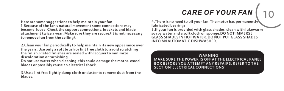 页 21, Care of your fan | Minka Group F844-SL User Manual | Page 21 / 26