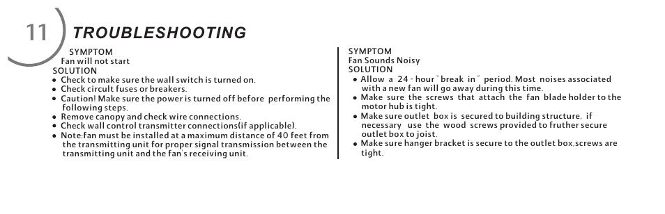 页 22, Troubleshooting | Minka Group F844-SL User Manual | Page 22 / 26