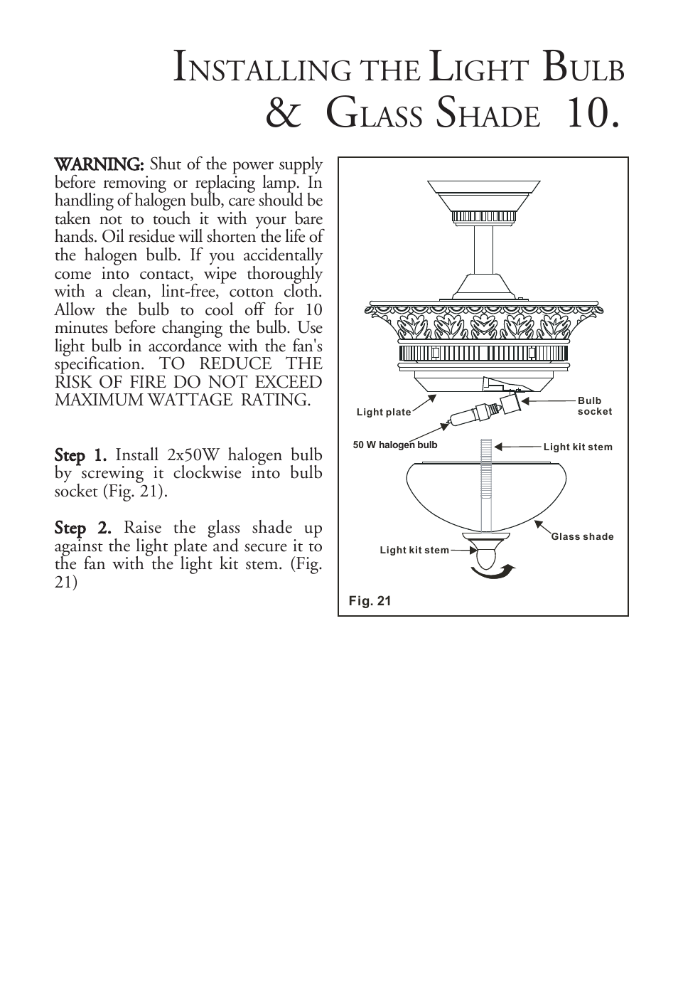 Nstalling the, Ight, Lass | Hade | Minka Group F702-VB User Manual | Page 12 / 15