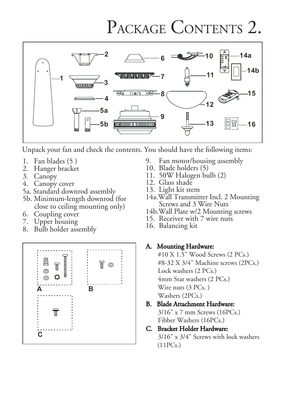 Ackage, Ontents | Minka Group F702-VB User Manual | Page 4 / 15