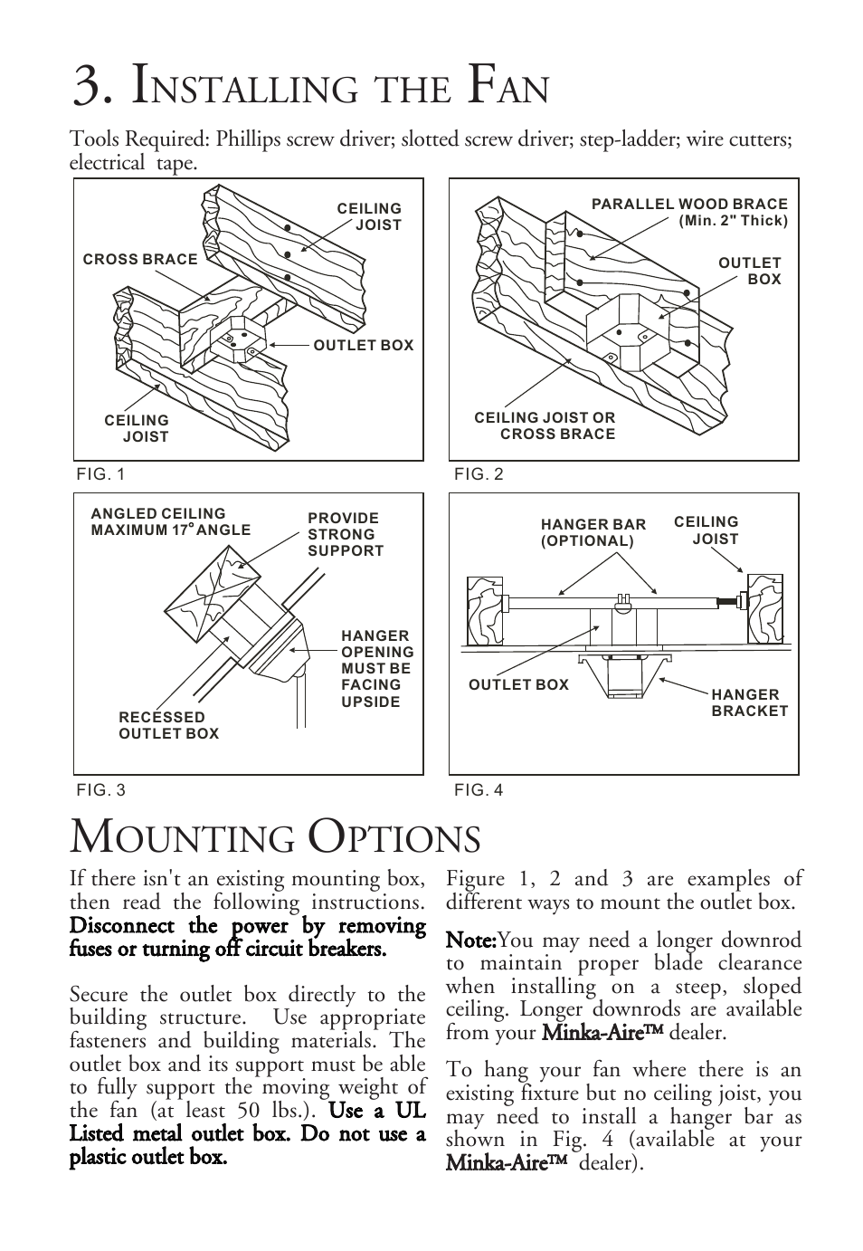 Nstalling, Ounting, Ptions | Minka Group F702-VB User Manual | Page 5 / 15