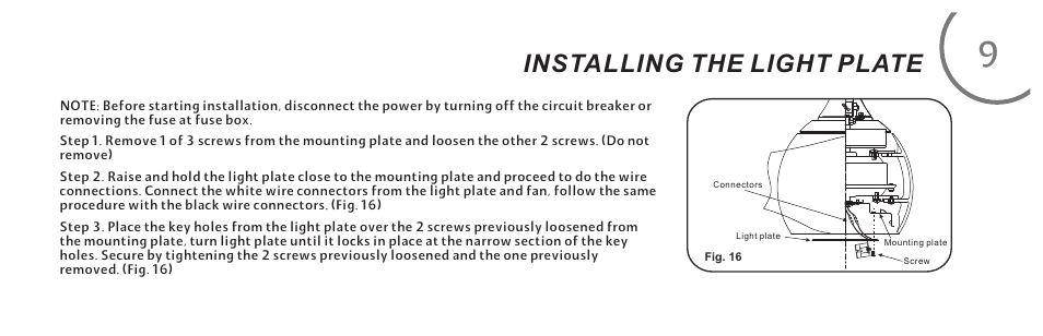 页 17, Installing the light plate | Minka Group F905-DK User Manual | Page 17 / 28
