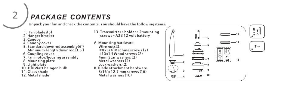 Package contents | Minka Group F905-DK User Manual | Page 8 / 28
