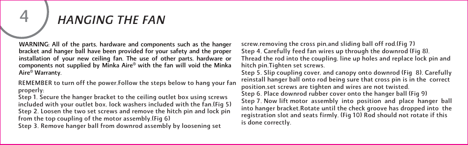 Hanging the fan | Minka Group F840-CF User Manual | Page 10 / 24