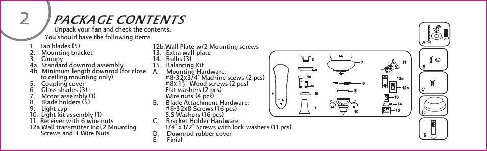 Package contents | Minka Group F840-CF User Manual | Page 8 / 24