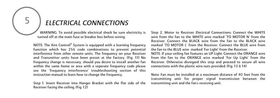 Electrical connections | Minka Group F579-L-ORB User Manual | Page 12 / 26