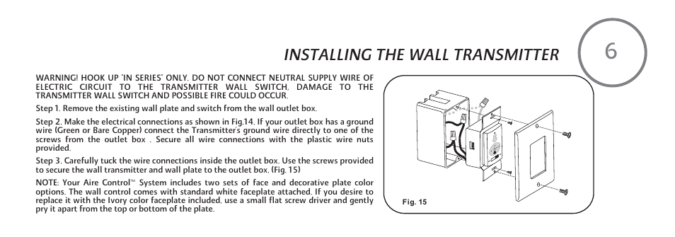 Installing the wall transmitter | Minka Group F579-L-ORB User Manual | Page 15 / 26