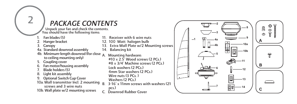 Package contents | Minka Group F579-L-ORB User Manual | Page 8 / 26