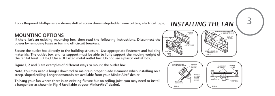 Installing the fan, Mounting options, Dealer) | Minka Group F579-L-ORB User Manual | Page 9 / 26