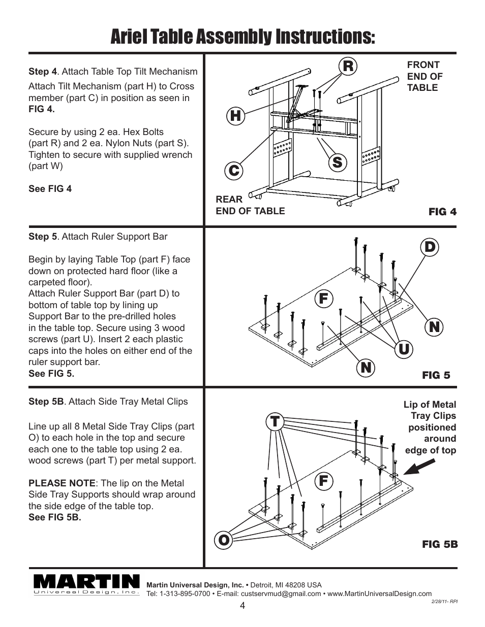 Ariel table assembly instructions, Un n f d, Ft o | Martin Universal Design U-HL6080W ARIEL TABLE User Manual | Page 4 / 6