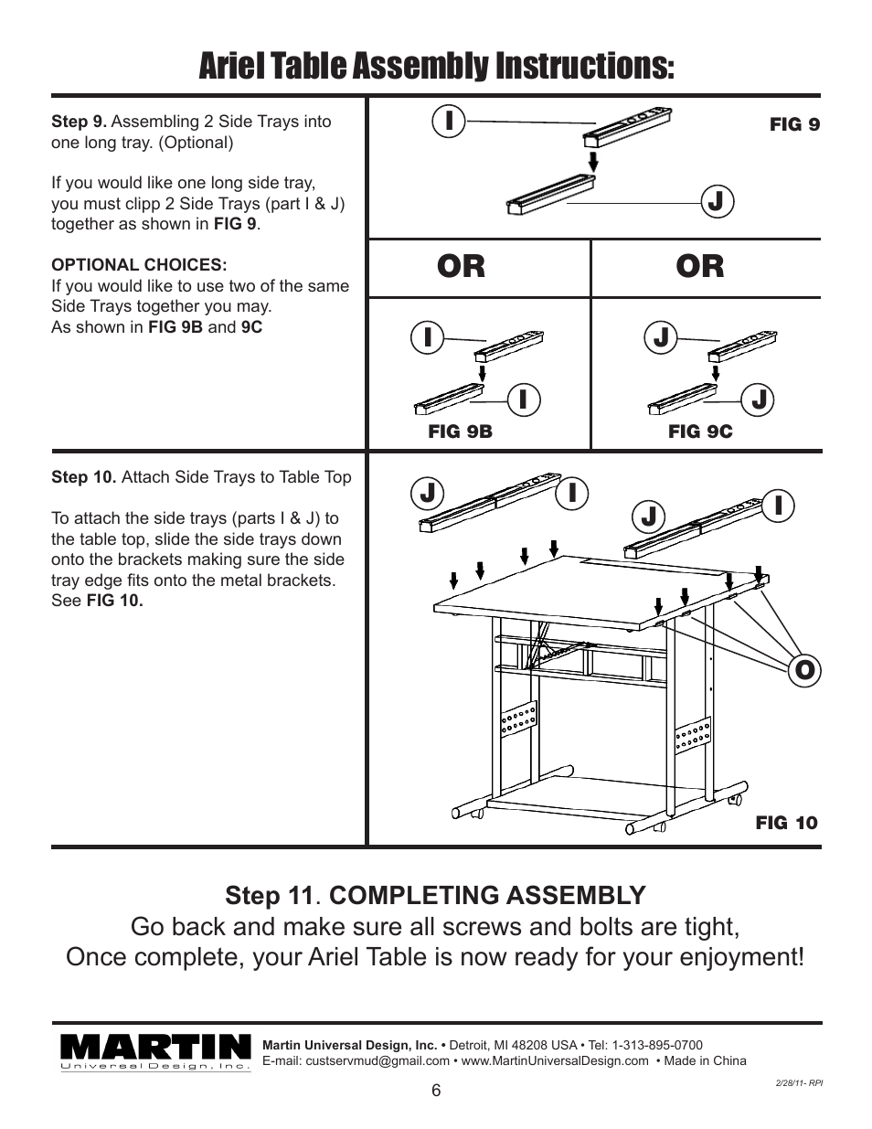 Ariel table assembly instructions, Oi i j j | Martin Universal Design U-HL6080W ARIEL TABLE User Manual | Page 6 / 6