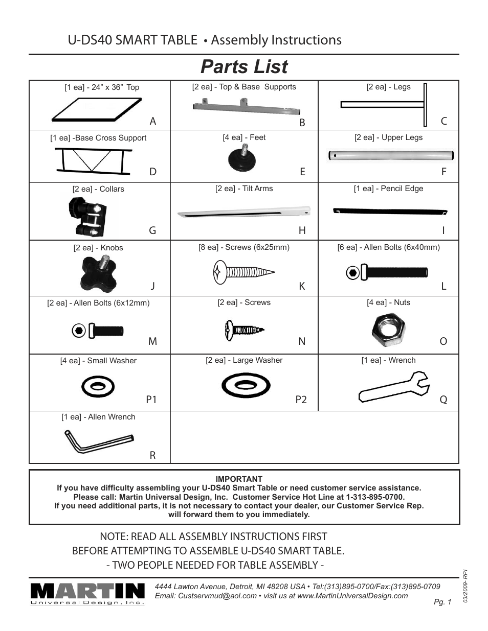 Martin Universal Design U-DS40 SMART TABLE User Manual | 5 pages