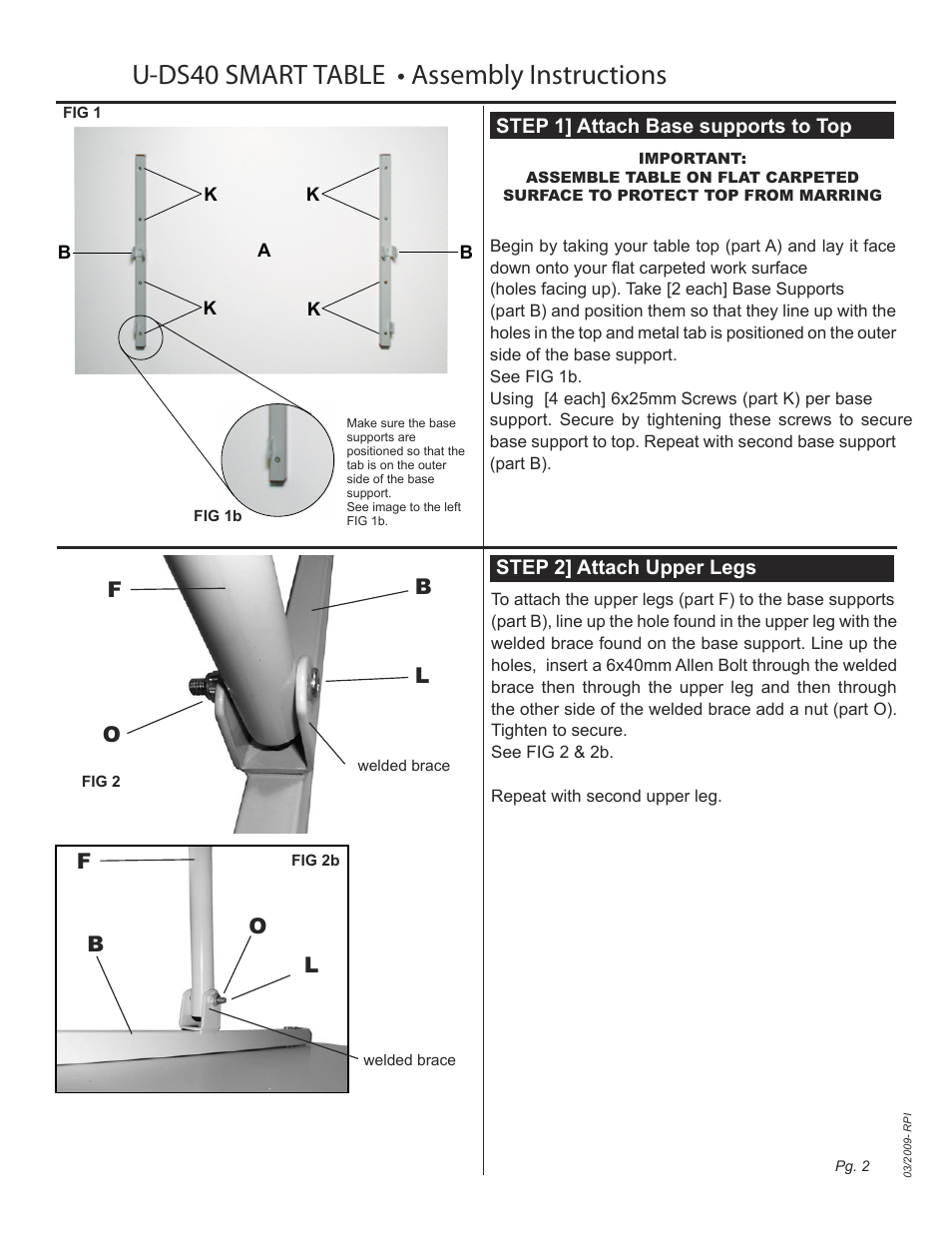 U-ds40 smart table • assembly instructions, Fb l o | Martin Universal Design U-DS40 SMART TABLE User Manual | Page 2 / 5