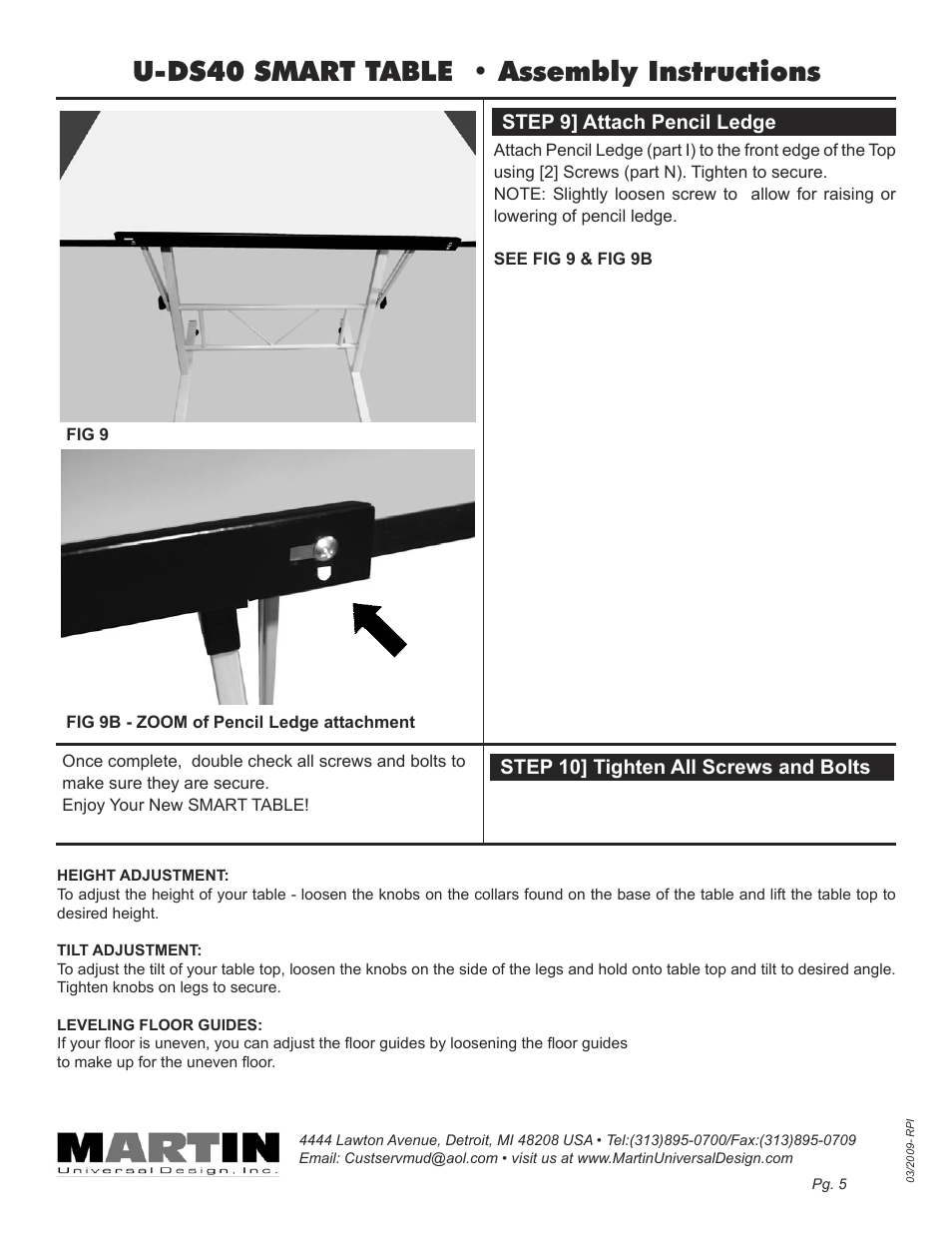 U-ds40 smart table • assembly instructions | Martin Universal Design U-DS40 SMART TABLE User Manual | Page 5 / 5