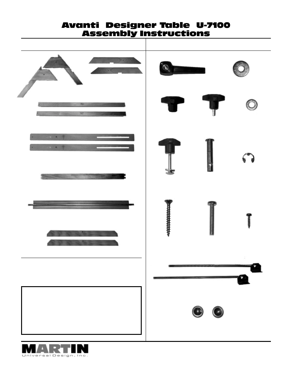 Martin Universal Design U-7100 Avanti Designer Table User Manual | 4 pages