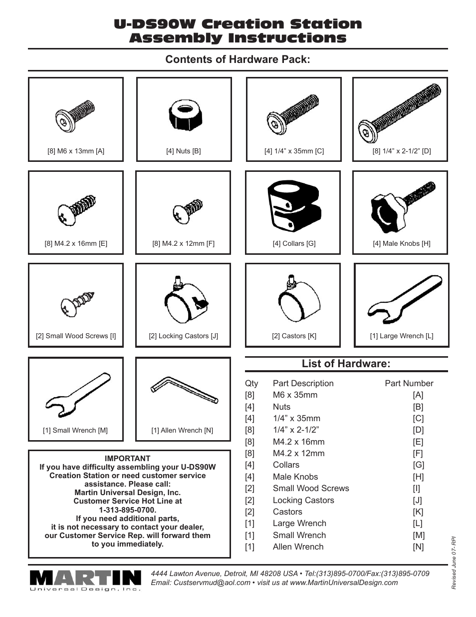 Martin Universal Design U-DS90W Creation Station User Manual | 4 pages