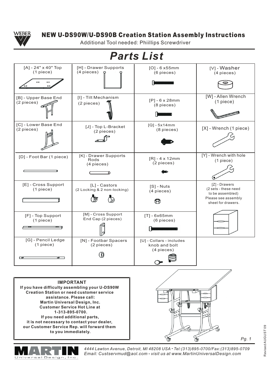 Martin Universal Design U-DS90B Creation Station User Manual | 5 pages