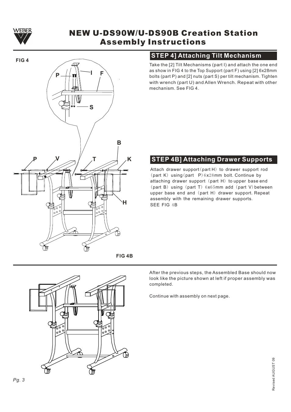 Assembly instr uctions, New u-ds90w/u-ds90b creation station, Step 4] attaching tilt mechanism | Step 4b] attaching drawer supports, Is p h, Kt v p | Martin Universal Design U-DS90B Creation Station User Manual | Page 3 / 5