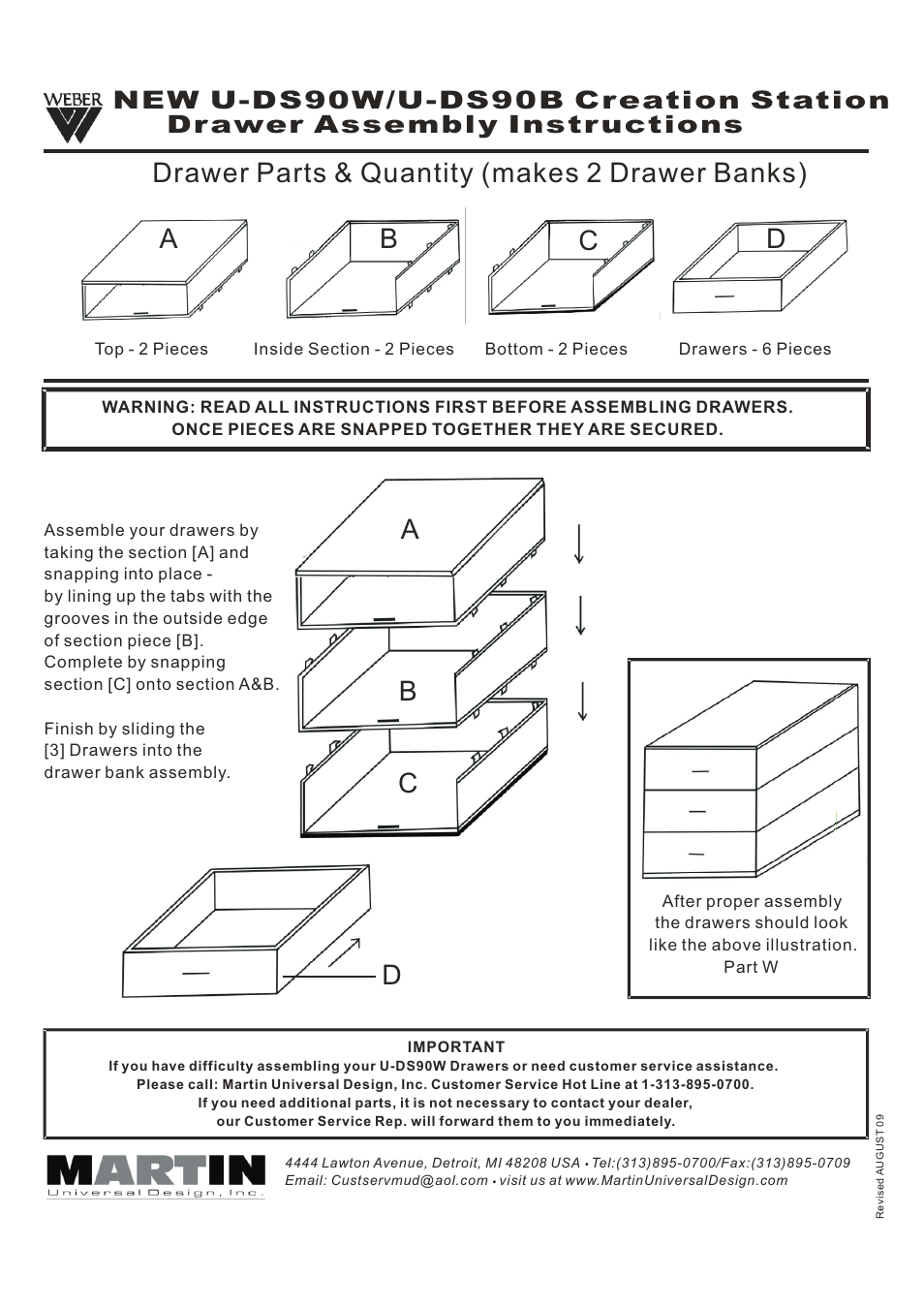 Drawer parts & quantity (makes 2 drawer banks) | Martin Universal Design U-DS90B Creation Station User Manual | Page 5 / 5