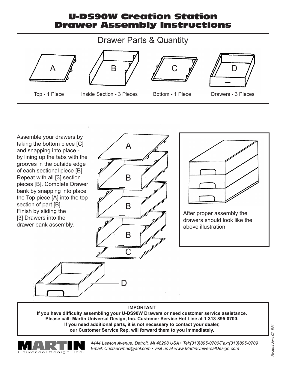 Martin Universal Design U-DS90W Creation Station Drawer User Manual | 1 page