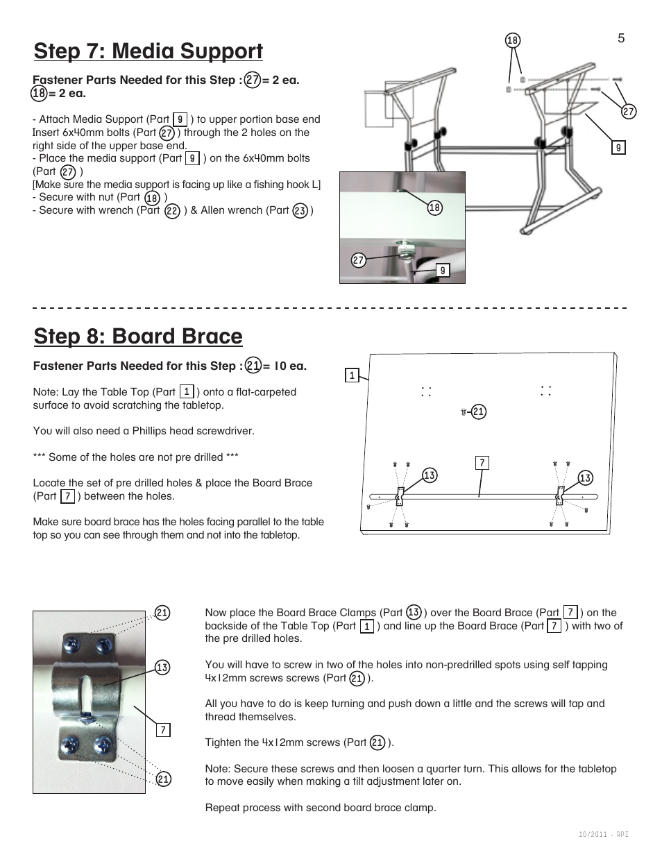 Step 7: media support step 8: board brace | Martin Universal Design U-DS92STB Ashley Table with Stool User Manual | Page 5 / 9