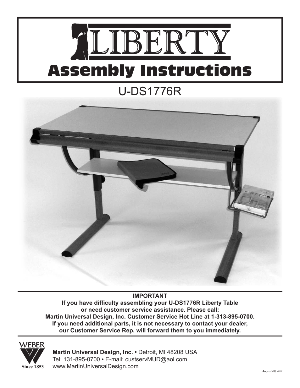Martin Universal Design U-DS1776R - Liberty Drawing Table User Manual | 8 pages