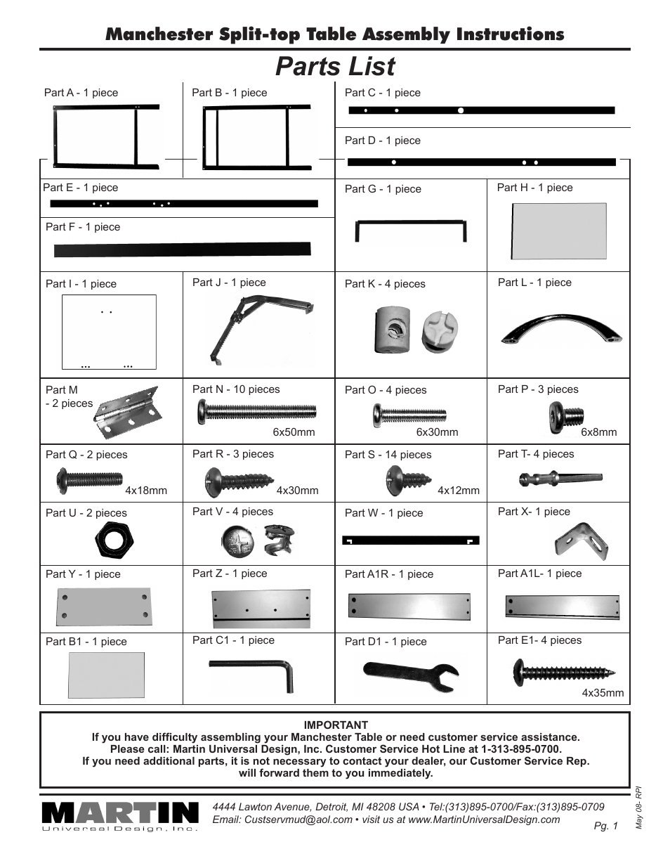 Martin Universal Design Manchester Split-top Table User Manual | 12 pages
