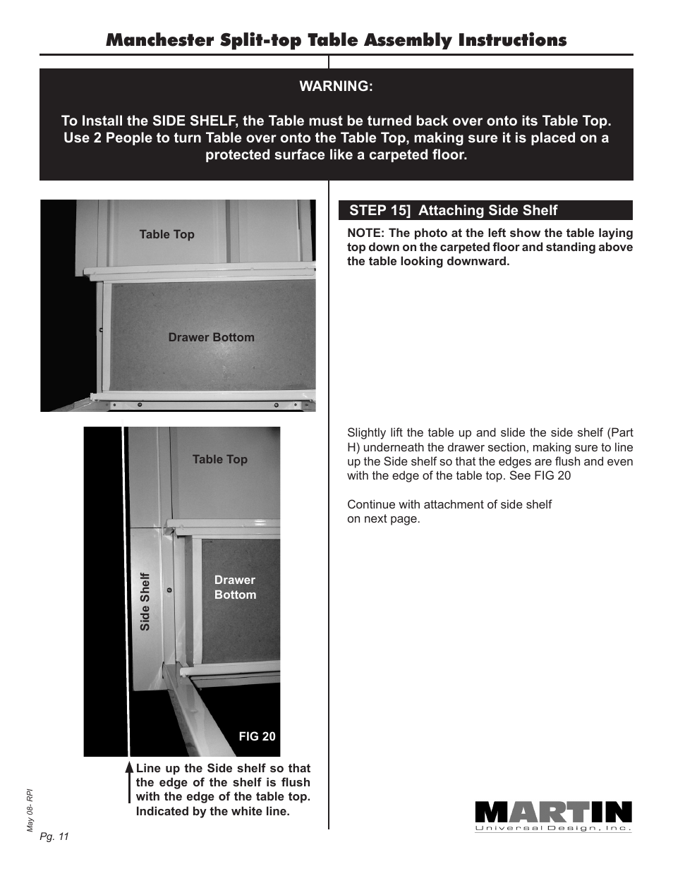Manchester split-top table assembly instructions | Martin Universal Design Manchester Split-top Table User Manual | Page 11 / 12