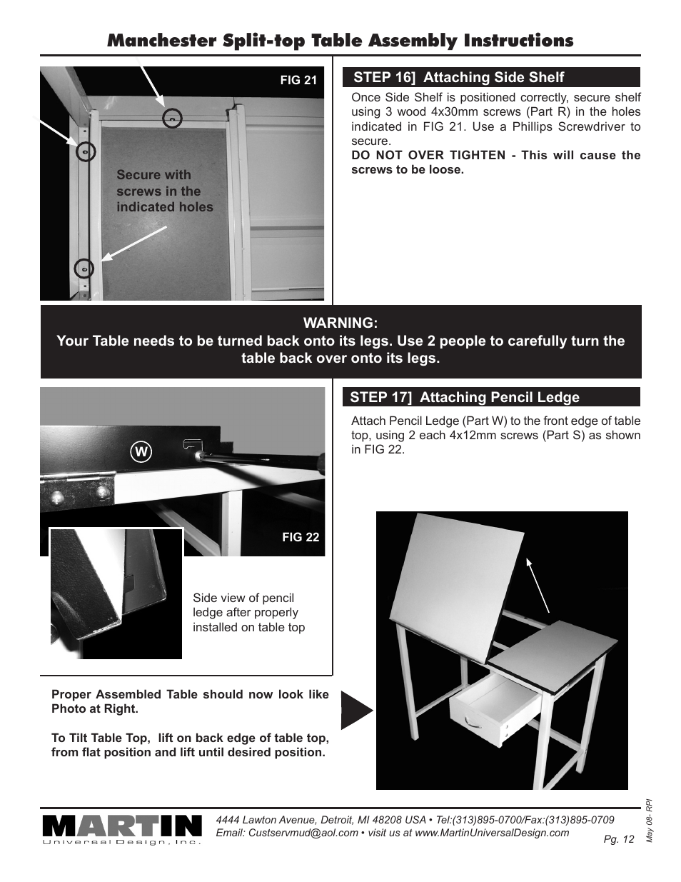 Manchester split-top table assembly instructions | Martin Universal Design Manchester Split-top Table User Manual | Page 12 / 12