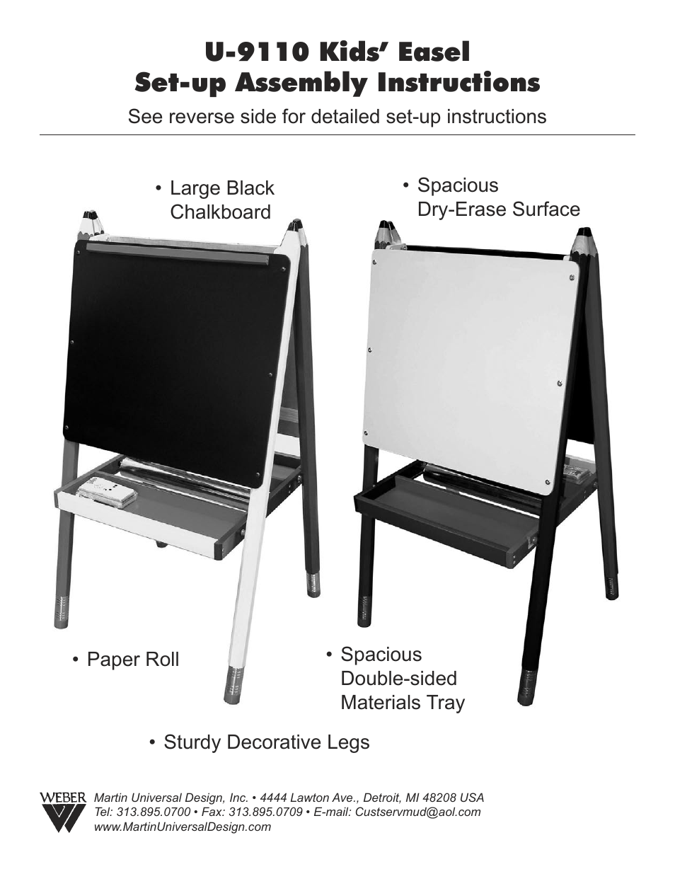 Martin Universal Design U-9110 Kids’ Easel User Manual | 2 pages