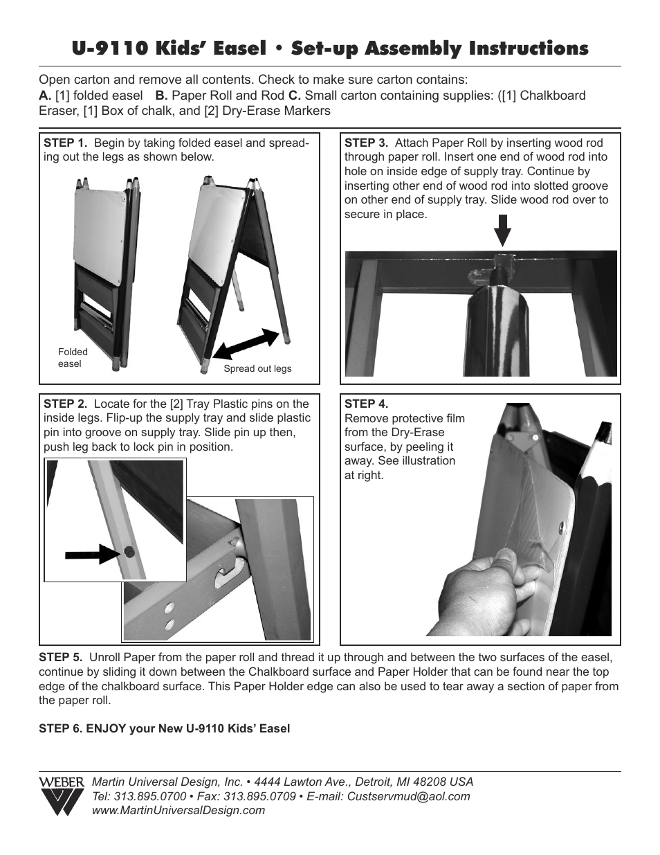 U-9110 kids’ easel • set-up assembly instructions | Martin Universal Design U-9110 Kids’ Easel User Manual | Page 2 / 2