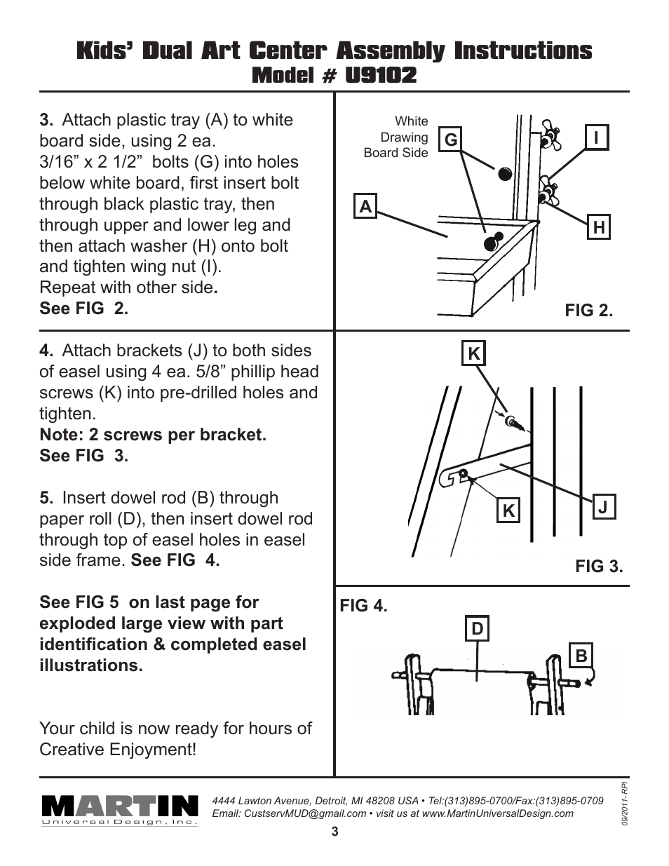 Kids’ dual art center assembly instructions, Model # u9102 | Martin Universal Design U-9102 KIDS' DUAL ART CENTER User Manual | Page 3 / 4